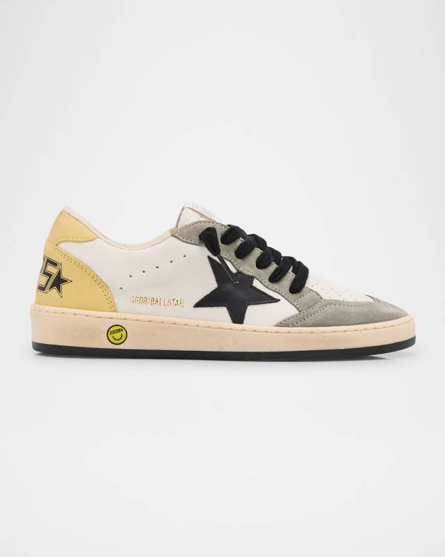 Boy's Ball Star Nappa Leather and Suede Low-Top Sneakers, Toddler/